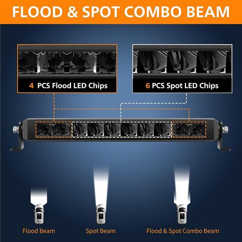 White Amber LED Light Bar 12 Inch Single Row Super Bright Dual Color Slim Spot Flood Combo LED Work Light Driving Fog Lamp for Pickup Off Road Truck ATV UTV Boat in Kuwait