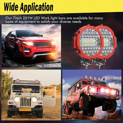 Round LED Off Road Pod Lights, 7 inch LED Offroad Driving Lights with Wiring Harness 201W 15000LM LED Driving Auxiliary Fog Lights for ATV, SUV, Truck, Pickup, Golf, 2 Pack in Saudi Arabia