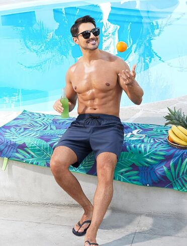 Mens Swim Trunks with Printed Compression Liner Quick Dry Bathing Suits 6" Beach Swimming Shorts with Zipper Pockets in Saudi Arabia