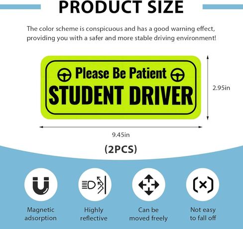 2 PCS Student Driver Magnet for Car, Please Be Patient Magnetic Reflective Rookie Driver Safety Warning, New Drivers Sticker for Bumper Door Trunk, Car Accessories (Pink) in Kuwait