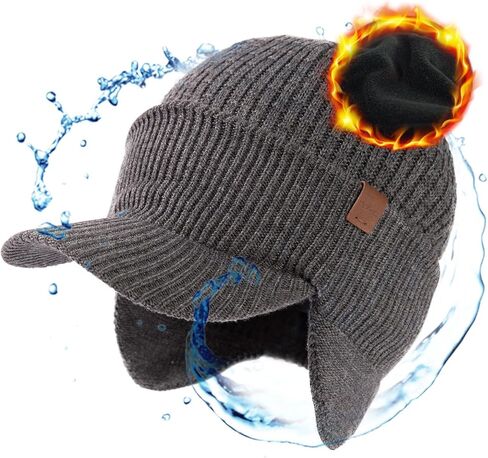 Top-EX XL/XXL 50 ٪ Merino Wool Brim Beanie مع اللوحات الأذن المبطنة على جميع مقاوم للطقس مقاوم للماء in Saudi Arabia