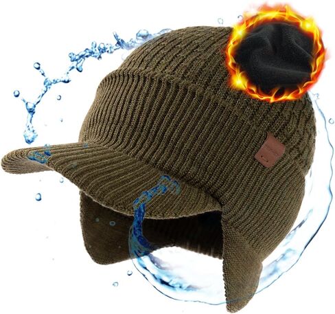 Top-EX XL/XXL 50 ٪ Merino Wool Brim Beanie مع اللوحات الأذن المبطنة على جميع مقاوم للطقس مقاوم للماء in Saudi Arabia