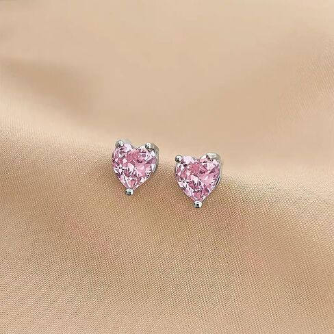 14K Gold Plated Stud Earrings 925 Sterling Silver Post Earrings Heart Love Cubic Zirconia Stud Earrings Small Cute for Women in Saudi Arabia