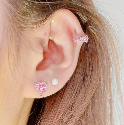 14K Gold Plated Stud Earrings 925 Sterling Silver Post Earrings Heart Love Cubic Zirconia Stud Earrings Small Cute for Women in Saudi Arabia
