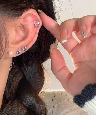 14K Gold Plated Stud Earrings 925 Sterling Silver Post Earrings Heart Love Cubic Zirconia Stud Earrings Small Cute for Women in Saudi Arabia