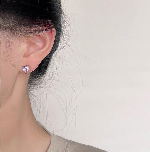 14K Gold Plated Stud Earrings 925 Sterling Silver Post Earrings Heart Love Cubic Zirconia Stud Earrings Small Cute for Women in Saudi Arabia