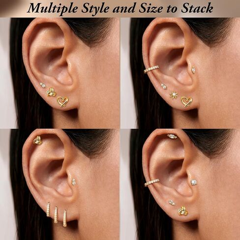 3 Pairs Gold Plated Flat Back Earrings for Women 925 Sterling Silver Post Tragus Cartilage Earring Set for Multiple Piercing Trendy Flatback Stud Earrings in Saudi Arabia