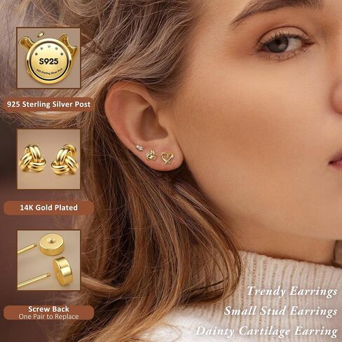 3 Pairs Gold Plated Flat Back Earrings for Women 925 Sterling Silver Post Tragus Cartilage Earring Set for Multiple Piercing Trendy Flatback Stud Earrings in Saudi Arabia
