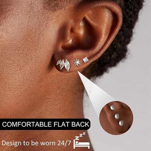 3 Pairs Gold Plated Flat Back Earrings for Women 925 Sterling Silver Post Tragus Cartilage Earring Set for Multiple Piercing Trendy Flatback Stud Earrings in Saudi Arabia