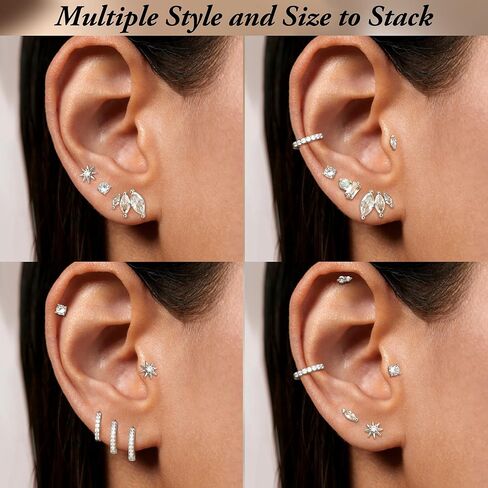 3 Pairs Gold Plated Flat Back Earrings for Women 925 Sterling Silver Post Tragus Cartilage Earring Set for Multiple Piercing Trendy Flatback Stud Earrings in Saudi Arabia