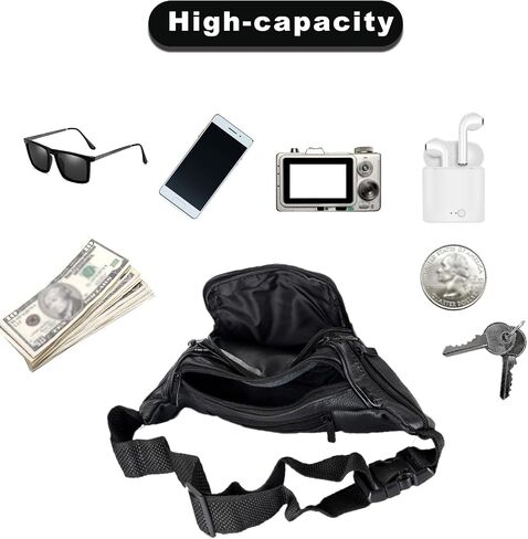 Leather Fanny Pack For Men & Women Belt Bag With Adjustable Waist Belt, Lightweight Fanny Pack Comes With Multiple Zippered Pockets Easy Carry Any Phone,Wallet (brown) in Saudi Arabia