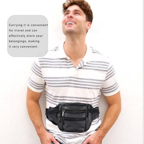 Leather Fanny Pack For Men & Women Belt Bag With Adjustable Waist Belt, Lightweight Fanny Pack Comes With Multiple Zippered Pockets Easy Carry Any Phone,Wallet (brown) in Saudi Arabia