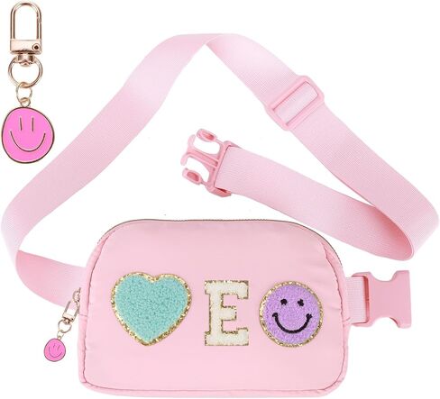 Fanny Pack for Girls 4-14, Nylon Kids Crossbody Bag Belt Bag with Keychain, Party Waist Bags for Kids Teens Girls, Personalized Gifts for Birthday Party Christmas, Pink A in Saudi Arabia