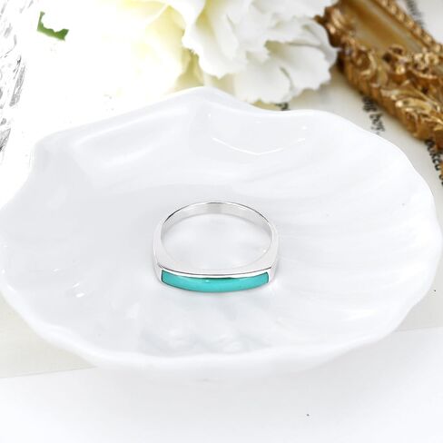 AeraVida Rectangular Bar Green Simulated Turquoise Stone Inlay .925 Sterling Silver Ring | Classic Wedding Rings For Women | Casual Comfort Fit Silver Rings for Women in Saudi Arabia