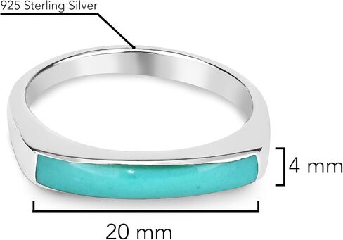 AeraVida Rectangular Bar Green Simulated Turquoise Stone Inlay .925 Sterling Silver Ring | Classic Wedding Rings For Women | Casual Comfort Fit Silver Rings for Women in Saudi Arabia