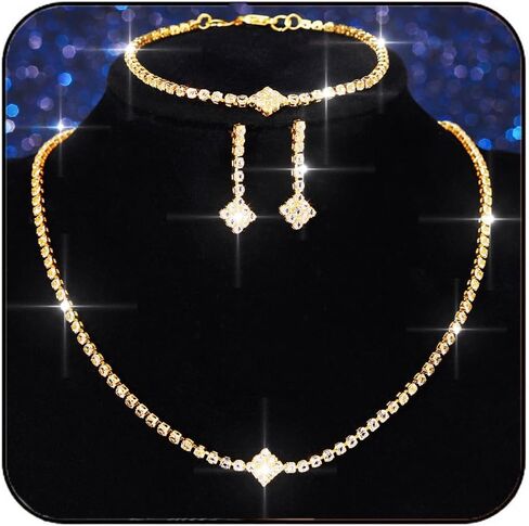 Aukmla Rhinestones مجوهرات الزفاف الزفاف مجموعات سوار أقراط القلادة المبرمة مجموعة مجوهرات رسمية للعرائس والنساء in Kuwait
