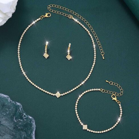 Aukmla Rhinestones مجوهرات الزفاف الزفاف مجموعات سوار أقراط القلادة المبرمة مجموعة مجوهرات رسمية للعرائس والنساء in Kuwait