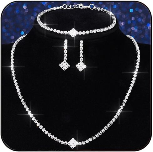 Aukmla Rhinestones مجوهرات الزفاف الزفاف مجموعات سوار أقراط القلادة المبرمة مجموعة مجوهرات رسمية للعرائس والنساء in Kuwait