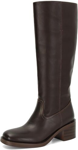 DOEYG Women's Knee High Boots Square Toe Riding Boots Chunky Block Heel Tall Motorcycle Boots Pull on Wide Calf Fashion Comfortable Biker Booties Yellow Size 10 in Saudi Arabia