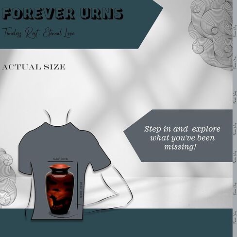 جرة جنازة صغيرة من Forever URNS مع موضوع حصان الجري المطبوع للرماد البشري للإناث والذكور | 3 متر مكعب في | صغير | بني | مصنوع يدويًا بالكامل مع صندوق حماية مخملي in Kuwait