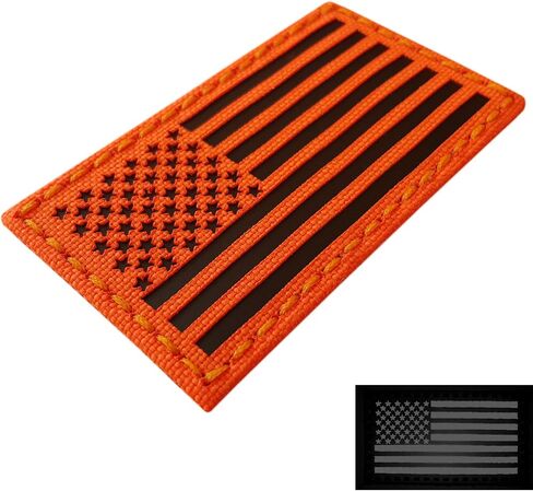 Blaze Orange USA America Flag Fluo hi vis Seals devgru Solas Reflective 2x3.5 SAR Rescue Tactical Fastener Patch in Saudi Arabia