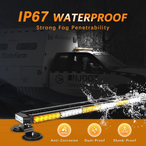38" 78 LED Emergency Rooftop Strobe Light Bar Safety Traffic Advisor Warning Hazard Light Double Side Flashing with Magnetic Base for Work Truck Vehicles Construction Tow Pickup (Amber/White) in Kuwait