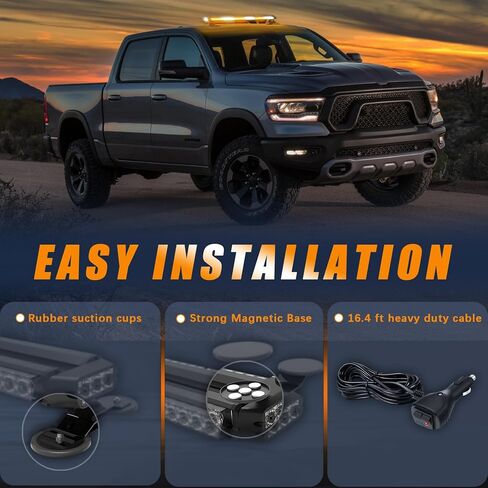 38" 78 LED Emergency Rooftop Strobe Light Bar Safety Traffic Advisor Warning Hazard Light Double Side Flashing with Magnetic Base for Work Truck Vehicles Construction Tow Pickup (Amber/White) in Kuwait