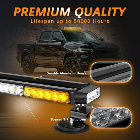 38" 78 LED Emergency Rooftop Strobe Light Bar Safety Traffic Advisor Warning Hazard Light Double Side Flashing with Magnetic Base for Work Truck Vehicles Construction Tow Pickup (Amber/White) in Kuwait