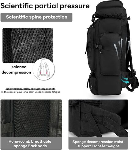 80L 2Pcs Hiking Backpack for Men Women With Sling Tactical Backpack - Molle Military Tactical Rucksack Waterproof Lightweight Hiking Backpack 3 Day Assault Pack For Travel, Climbing in Kuwait