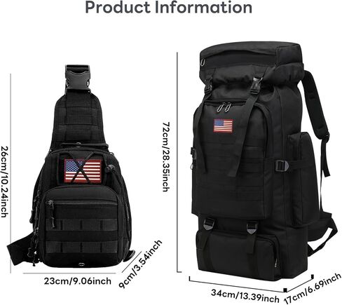 80L 2Pcs Hiking Backpack for Men Women With Sling Tactical Backpack - Molle Military Tactical Rucksack Waterproof Lightweight Hiking Backpack 3 Day Assault Pack For Travel, Climbing in Kuwait