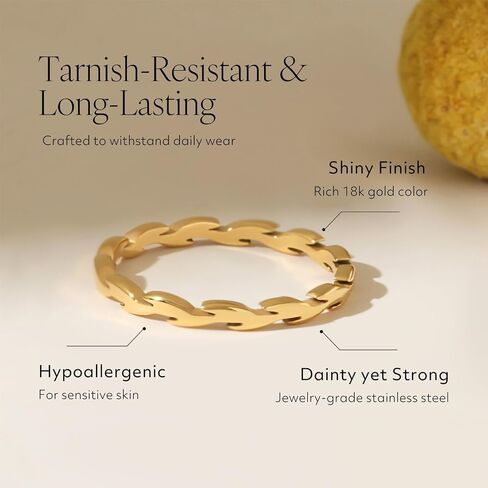 18K Gold Stacking Rings for Women, Dainty Slim Gold Plated Stainless Steel Non-Tarnish Waterproof Stackable Band Jewelry Size 4-11 in Kuwait