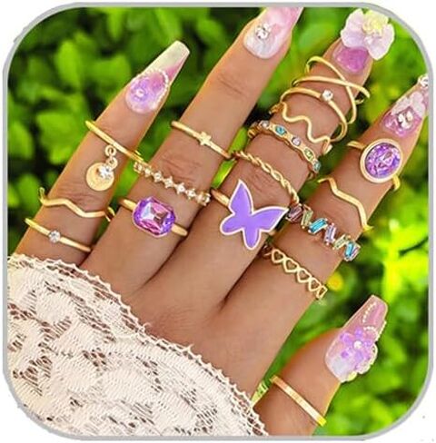 Knuckle Rings for Women Stackable Rings Set Dainty Gold Rings Boho Midi Finger Ring Purple Butterfly Statement Ring Trendy Aesthetic Jewelry in Saudi Arabia