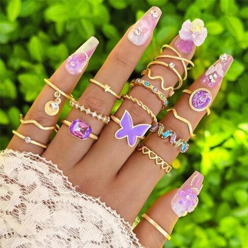 Knuckle Rings for Women Stackable Rings Set Dainty Gold Rings Boho Midi Finger Ring Purple Butterfly Statement Ring Trendy Aesthetic Jewelry in Saudi Arabia