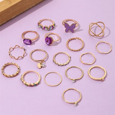 Knuckle Rings for Women Stackable Rings Set Dainty Gold Rings Boho Midi Finger Ring Purple Butterfly Statement Ring Trendy Aesthetic Jewelry in Saudi Arabia