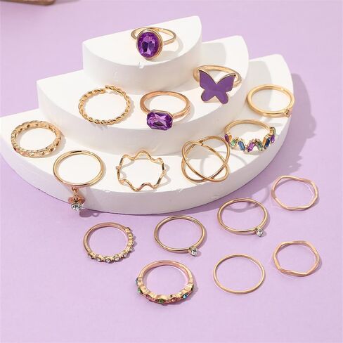 Knuckle Rings for Women Stackable Rings Set Dainty Gold Rings Boho Midi Finger Ring Purple Butterfly Statement Ring Trendy Aesthetic Jewelry in Saudi Arabia