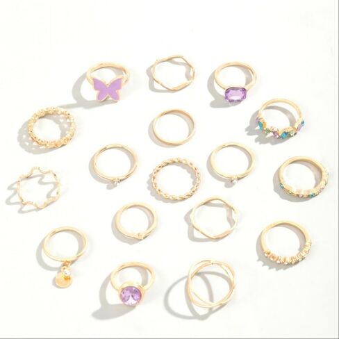 Knuckle Rings for Women Stackable Rings Set Dainty Gold Rings Boho Midi Finger Ring Purple Butterfly Statement Ring Trendy Aesthetic Jewelry in Saudi Arabia