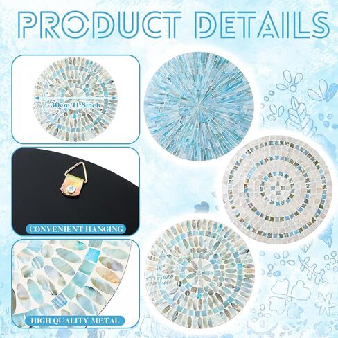 Tioncy 3 Pcs 11.8 Inches Mother of Pearl Shell Plate Coastal Wall Art Mosaic Wall Sculpture Shell Handmade Hanging Wall Plates Arts for Summer Spring Bedroom Bathroom Home Office Hotel(Blue) in Saudi Arabia