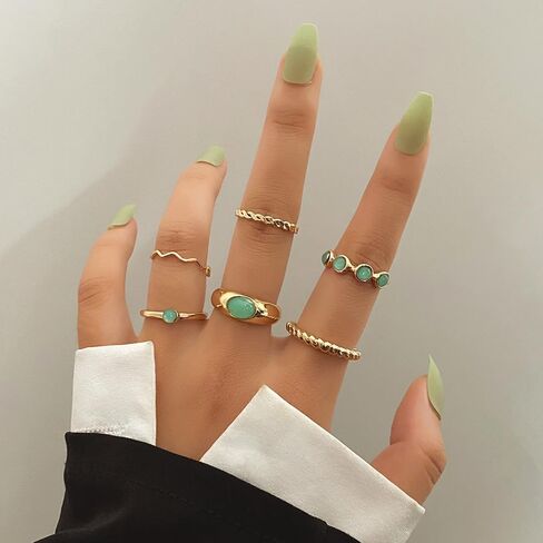 4-6PCS Vintage Stackable Knuckle Ring for Women Turquoise Resin Green Red Gem Ring Set Gold Twist Finger Rings in Saudi Arabia