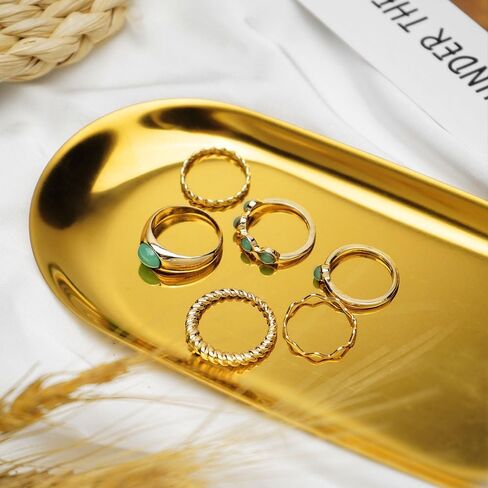 4-6PCS Vintage Stackable Knuckle Ring for Women Turquoise Resin Green Red Gem Ring Set Gold Twist Finger Rings in Saudi Arabia