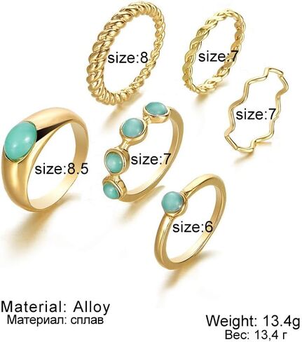 4-6PCS Vintage Stackable Knuckle Ring for Women Turquoise Resin Green Red Gem Ring Set Gold Twist Finger Rings in Saudi Arabia