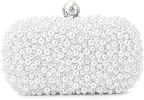 Oweisong White Pearl Clutch Purses for Women Beaded Clutch Bag Formal Wedding Bride Evening Bag Party Tote Handbag in Saudi Arabia