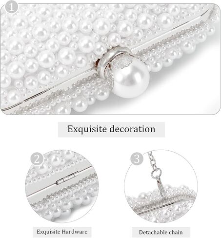 Oweisong White Pearl Clutch Purses for Women Beaded Clutch Bag Formal Wedding Bride Evening Bag Party Tote Handbag in Saudi Arabia