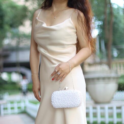 Oweisong White Pearl Clutch Purses for Women Beaded Clutch Bag Formal Wedding Bride Evening Bag Party Tote Handbag in Saudi Arabia