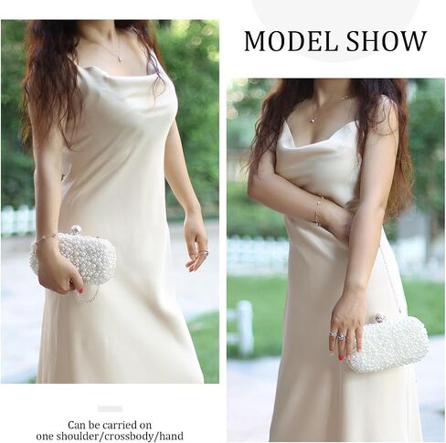 Oweisong White Pearl Clutch Purses for Women Beaded Clutch Bag Formal Wedding Bride Evening Bag Party Tote Handbag in Saudi Arabia