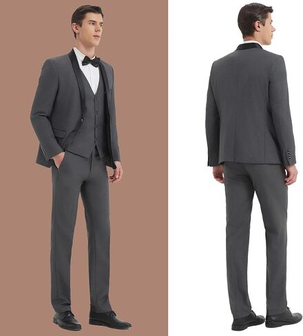 Mens 3 Pieces Suit Slim Fit Tuxedo for Men Shawl Lapel One Button Wedding Prom Party Dinner Jacket Vest Pants Set in Kuwait