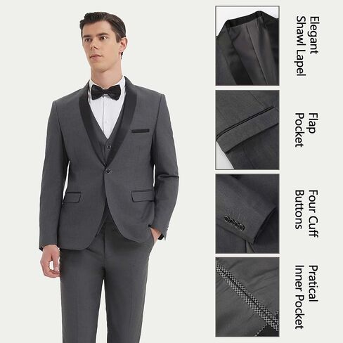 Mens 3 Pieces Suit Slim Fit Tuxedo for Men Shawl Lapel One Button Wedding Prom Party Dinner Jacket Vest Pants Set in Kuwait