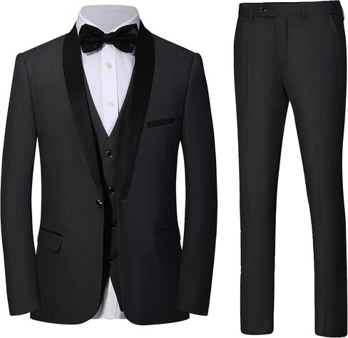 Mens 3 Pieces Suit Slim Fit Tuxedo for Men Shawl Lapel One Button Wedding Prom Party Dinner Jacket Vest Pants Set in Kuwait