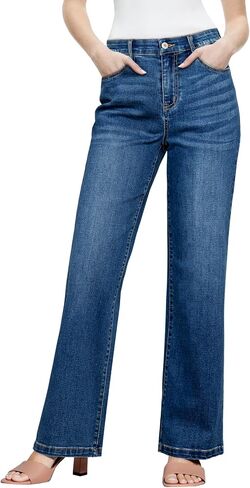 Sidefeel Women's Wide Leg Jeans High Waisted Tummy Control Stretchy Straight Leg Elastic Waist Trendy Denim Pants in Kuwait