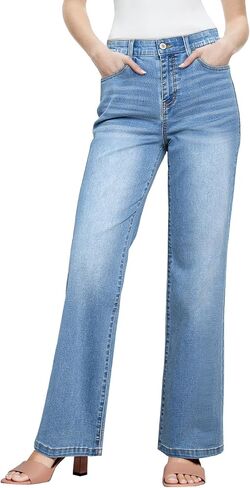 Sidefeel Women's Wide Leg Jeans High Waisted Tummy Control Stretchy Straight Leg Elastic Waist Trendy Denim Pants in Kuwait
