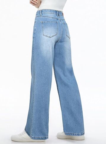 Sidefeel Women's Wide Leg Jeans High Waisted Tummy Control Stretchy Straight Leg Elastic Waist Trendy Denim Pants in Kuwait